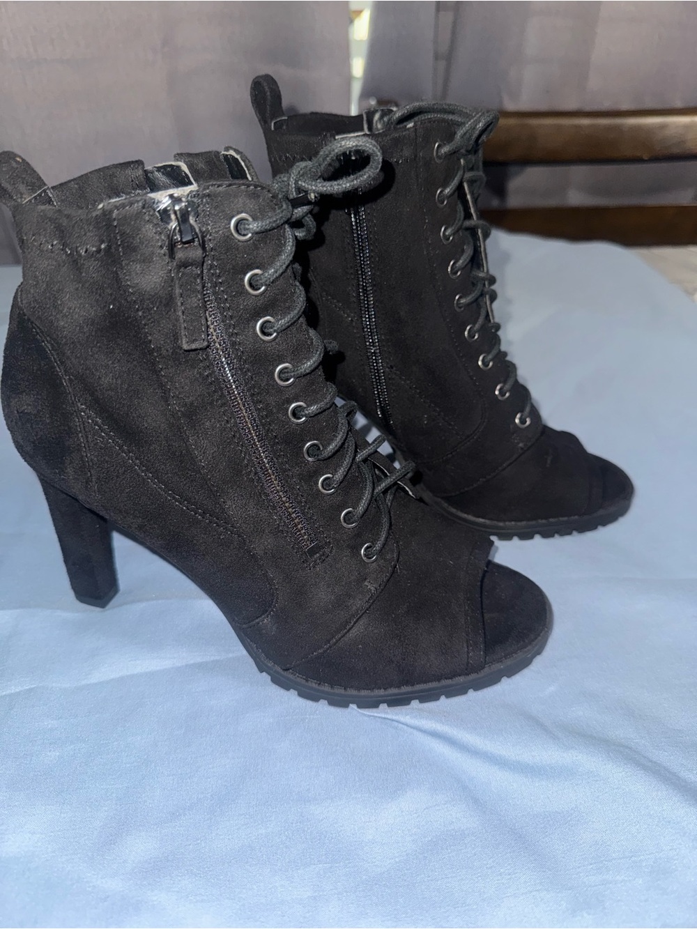 Bar III Black Lace-Up Peep Toe Ankle Boots